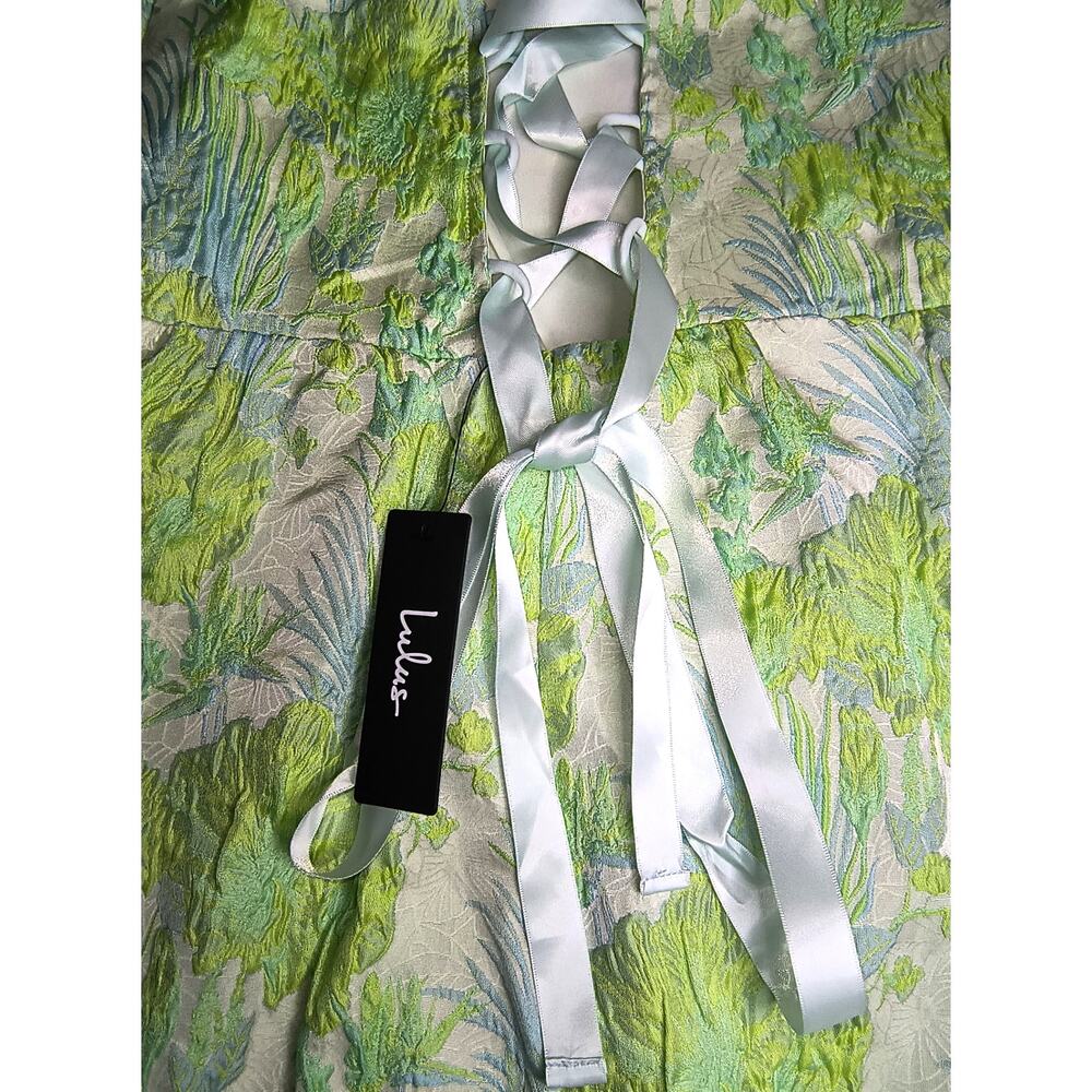 Lulus Atlia Lime Green Jacquard Bustier Mini Dress - Size L - NWT - Picture 4 of 12